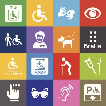 Disability icons with multicolor background