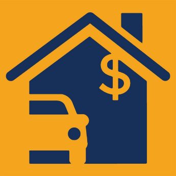 A house, a car and a cash symbol icons