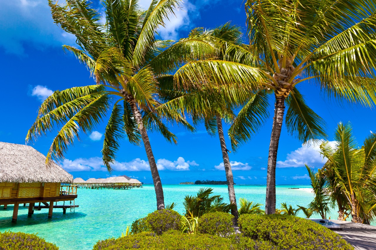 An amazing vacation or honeymoon destination is on Bora Bora atoll, French Polynesia
