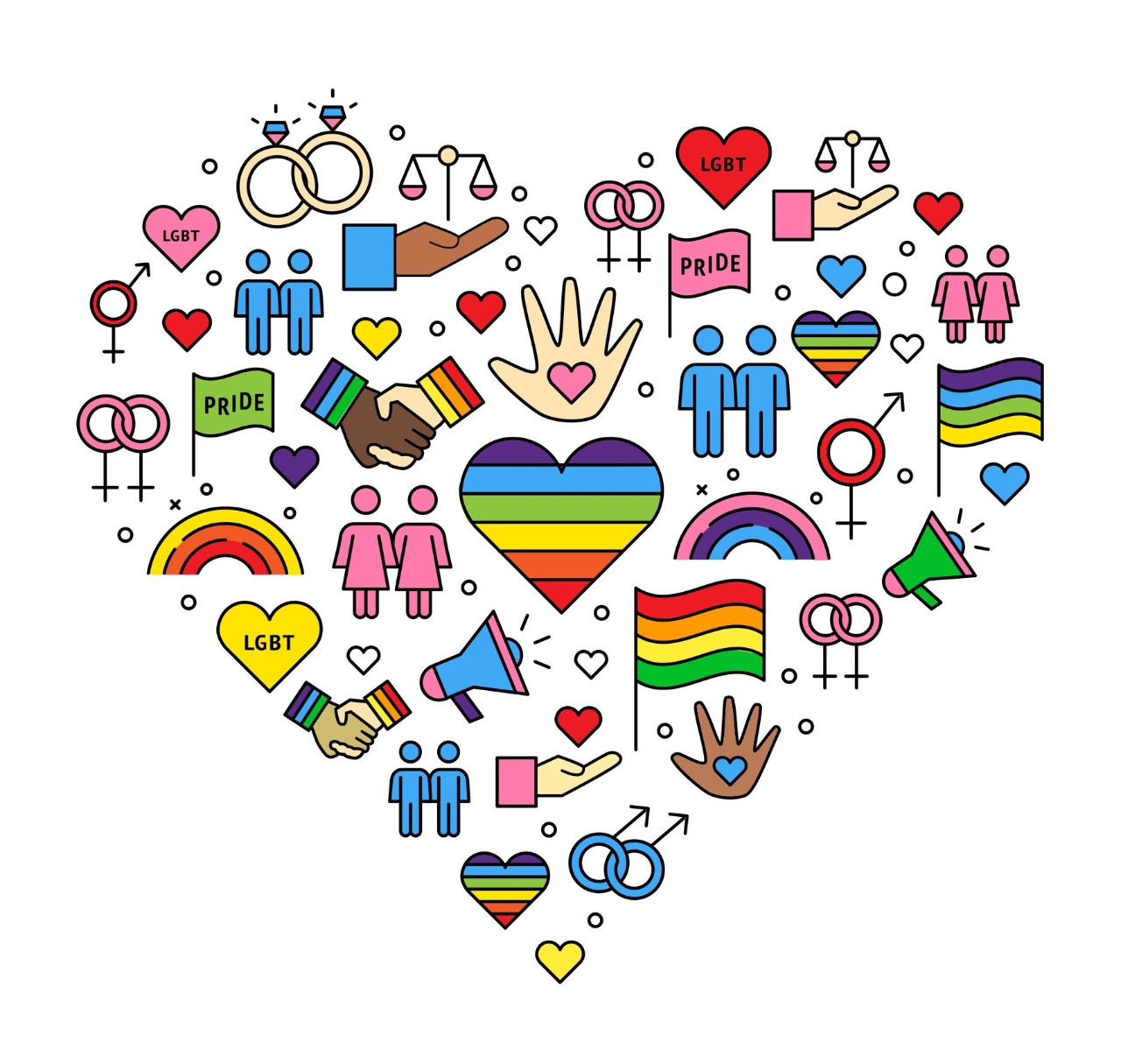 LGBT call to action icons in the shape of a heart.